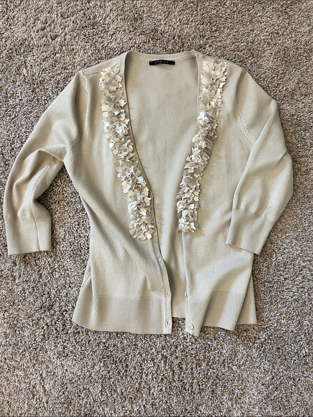 Embellished Open-Front Cardigan Sweater - Cream